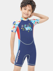 DIVE & SAIL Boys 2MM Dinosaur Cartoon Shorty Wetsuit