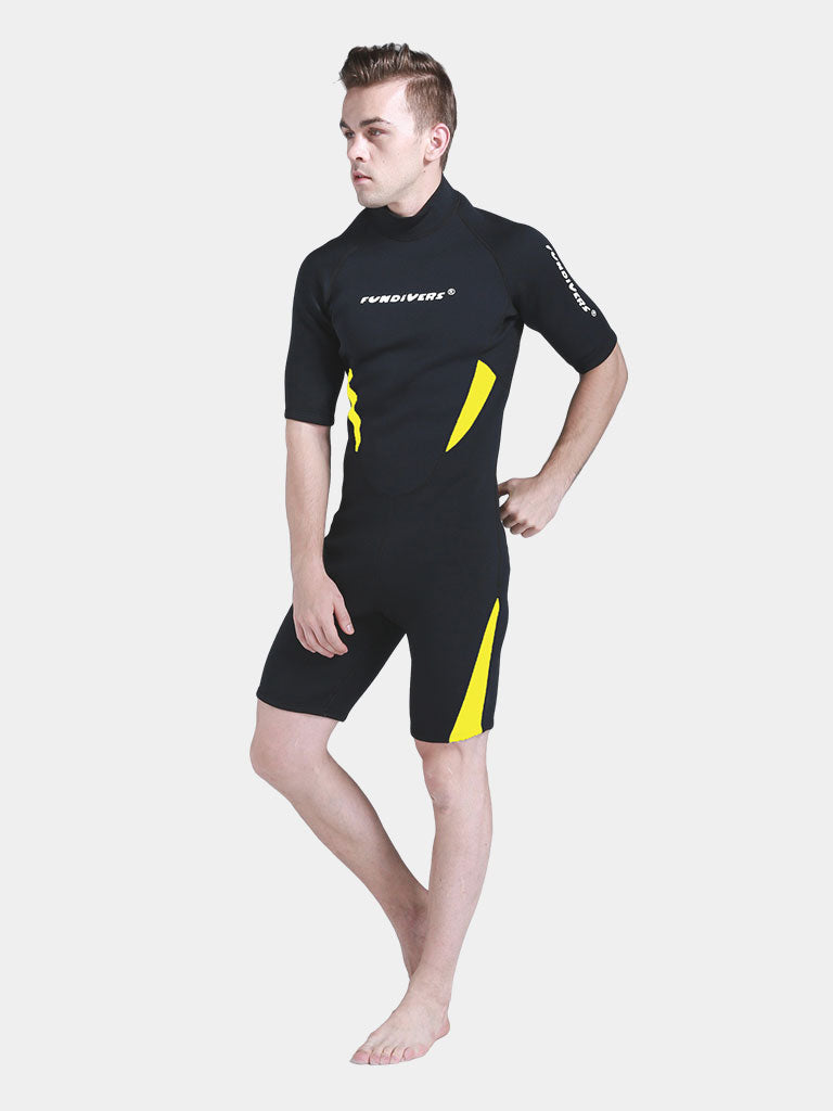 FunDivers Men Short Sleeve 3MM Wetsuit Yellow