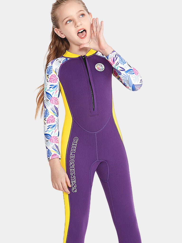 Girls 2MM Front Zip Full Wetsuit Purple