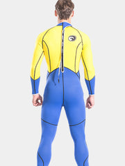 HISEA Men 3MM Long Sleeve Full Wetsuit Blue Yellow Back