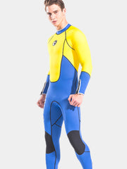 HISEA Men 3MM Long Sleeve Full Wetsuit Blue Yellow Side