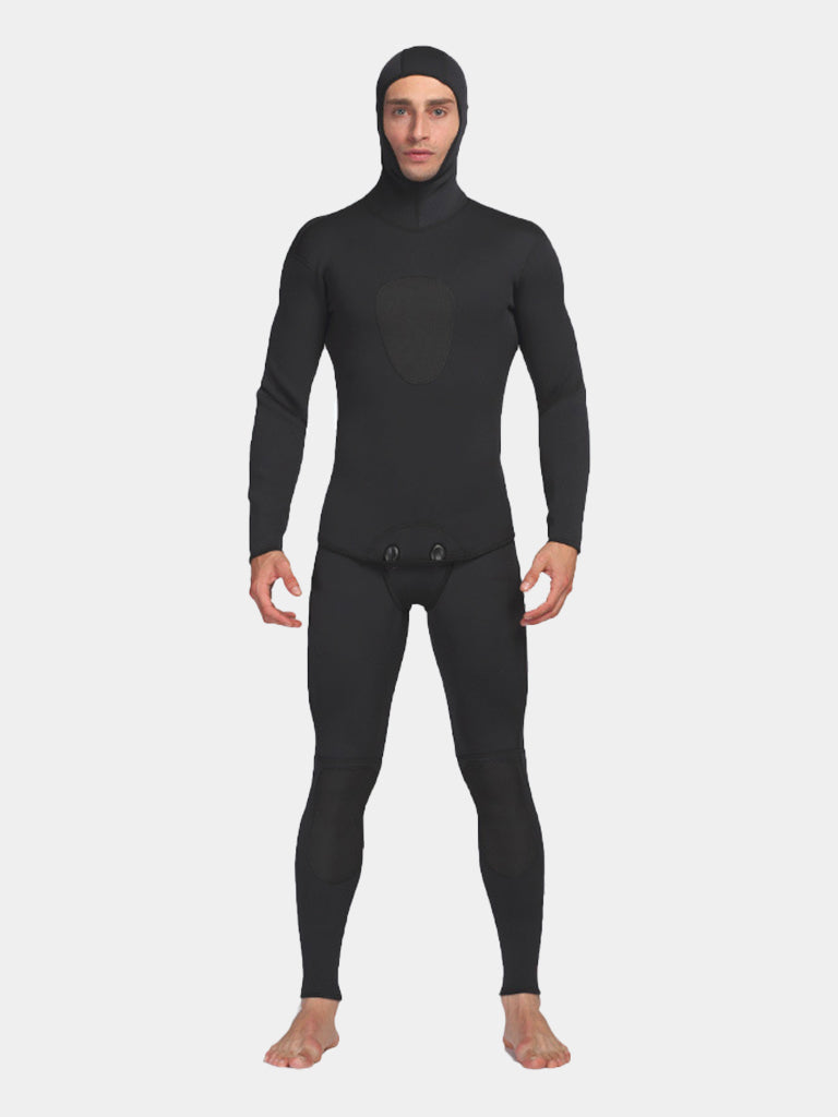 MYLEDI Men Two Piece Hooded Wetsuit Black Front