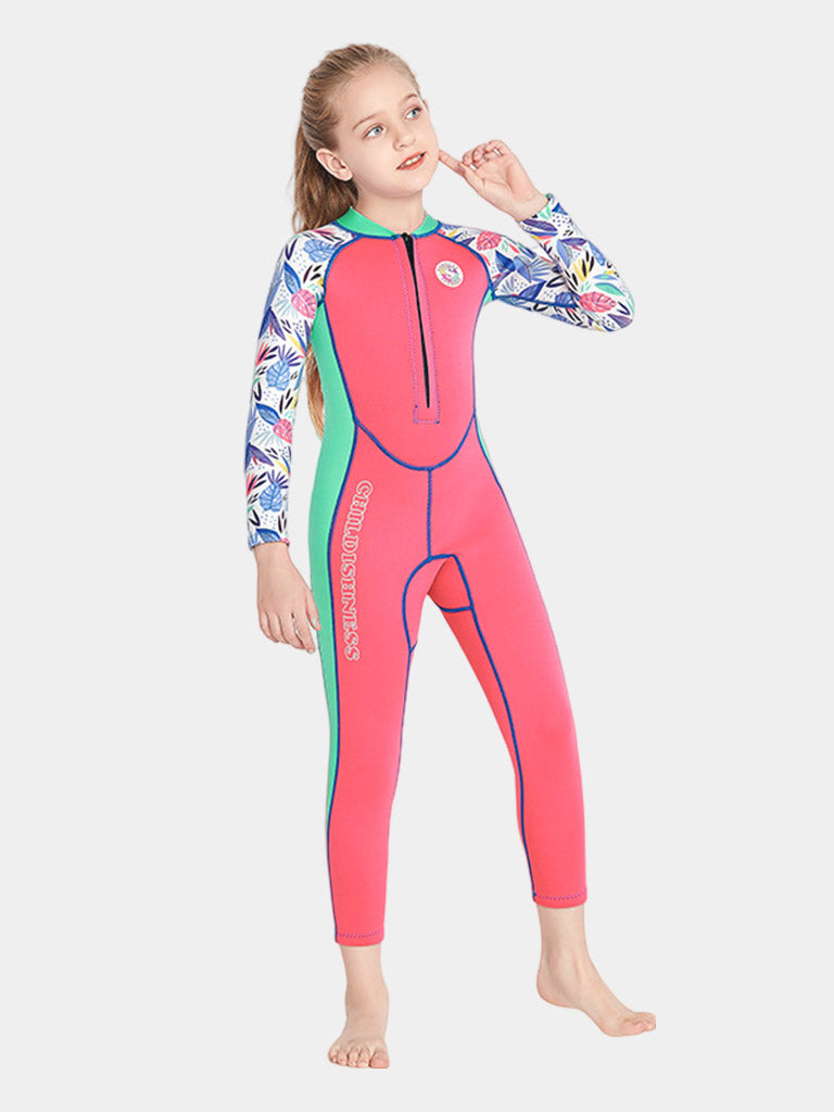SABOLAY Girls 2MM Front Zip Full Wetsuit Pink