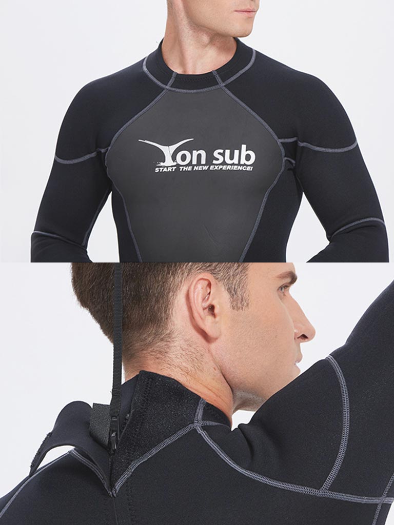 YonSub Men 1.5MM One Piece Black Wetsuit Details